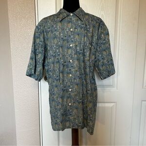 Burma Bibas with Pineapples and cocktails Button Down Cotton‎ Shirt Size Large